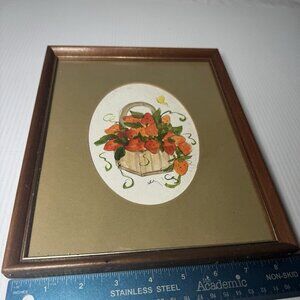 Jane Whaley Strawberry Basket Original Watercolor Painting Signed Framed Matted